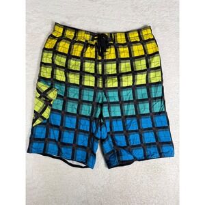 Burnside Board Shorts Mens Medium Multi Color Plaid Gradient y2k Swim Trunks